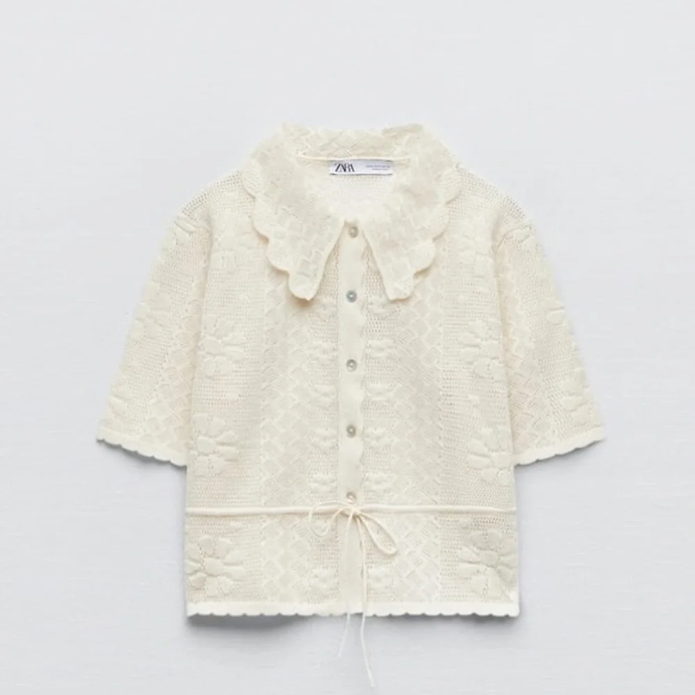 NWT ZARA CREAM CROCHET KNIT POINTELLE JACKET BLOUSE TOP Medium